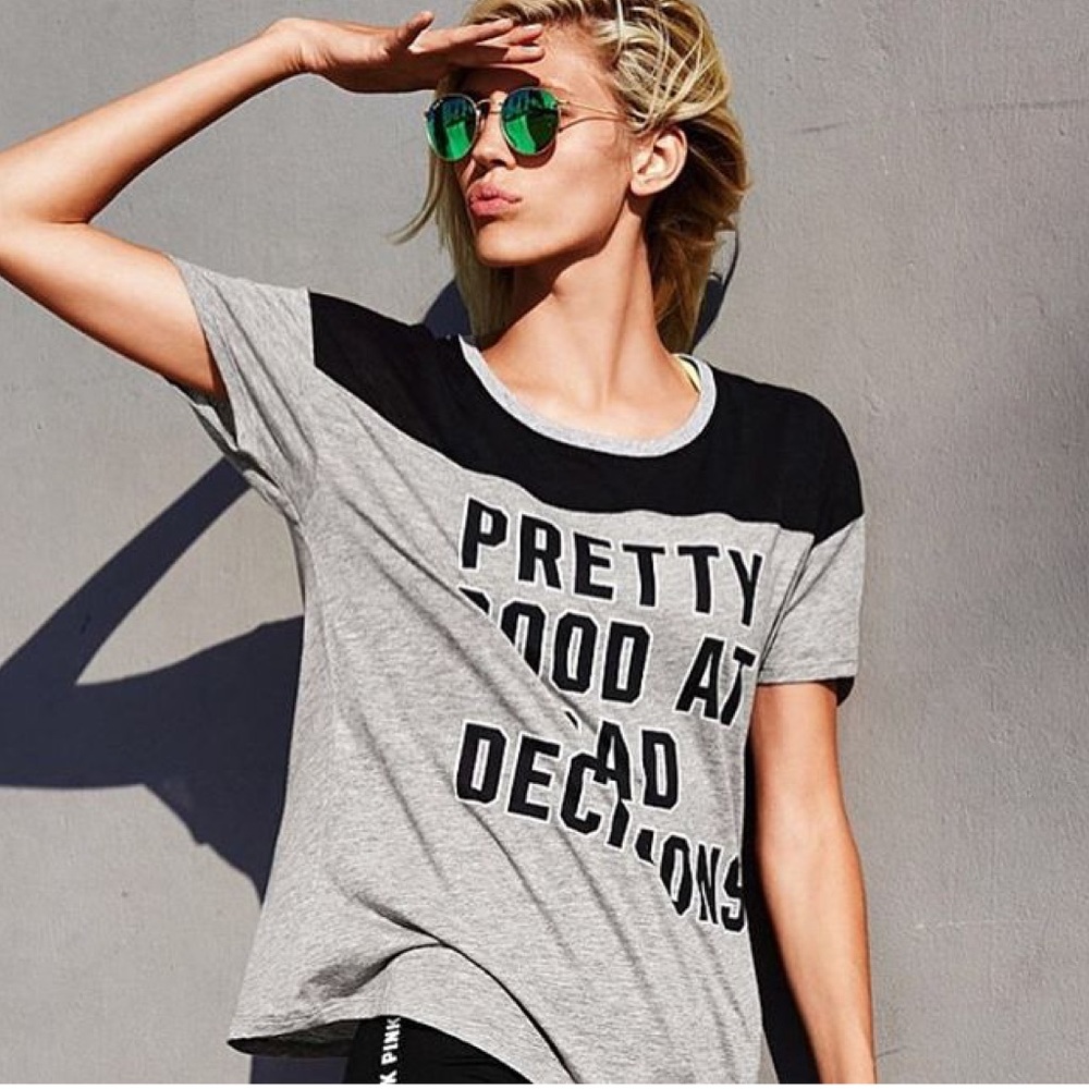 Pretty good at bad decisions t shirt vs pink