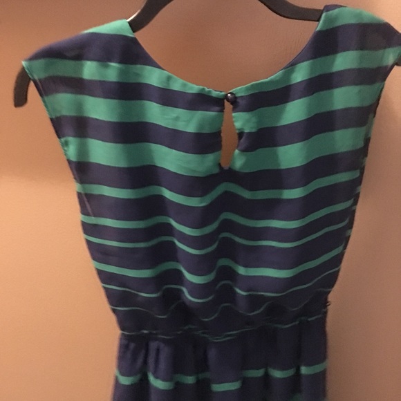 Classy navy n green striped dress - Picture 2 of 3