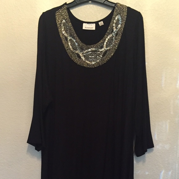 Black party dress with embellished neck