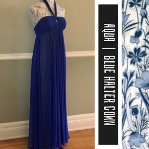 {New} Aqua | Blue Halter Gown