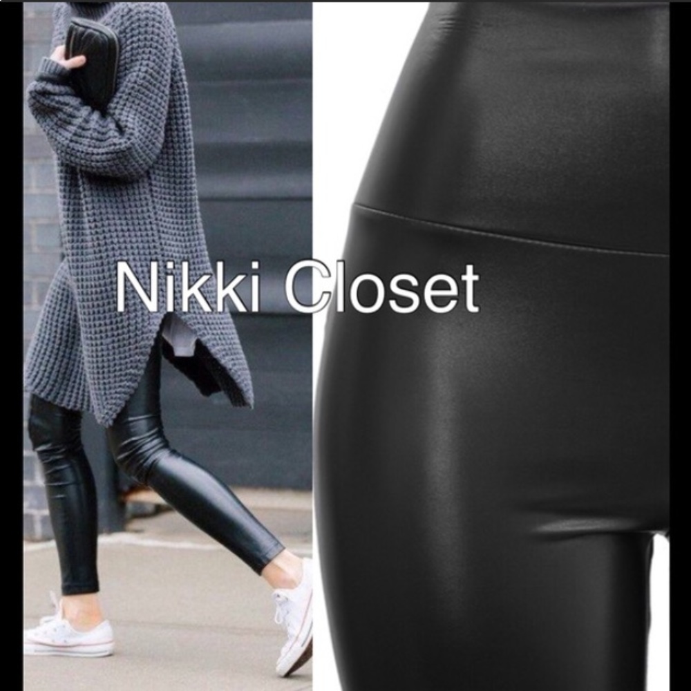 High waist faux leather fleece leggings LINED - Picture 3 of 4