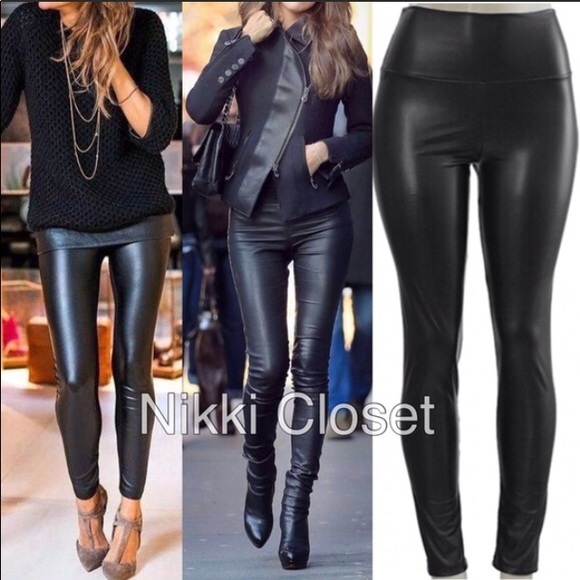 High waist faux leather fleece leggings LINED - Picture 2 of 4