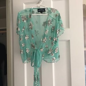 Till the end sheer turquoise shawl/shrug