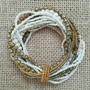 Ivory and Gold Multistrand Stretch Bracelet