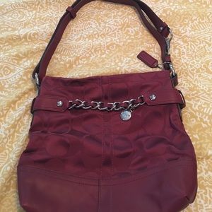 Burgundy Coach purse with silver hardware