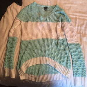 *Price ⬇️*Mint & White Striped•High-Low Sweater