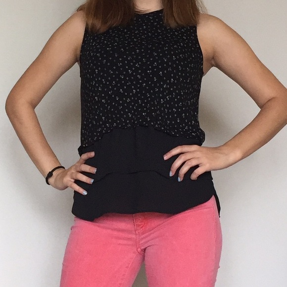 LOFT Layered Black and White Patterned Tank