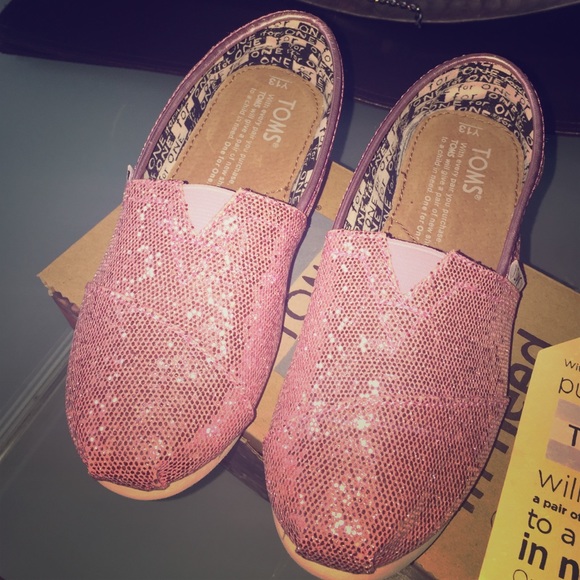 Pink sparkle TOMS slip-one - size 13
