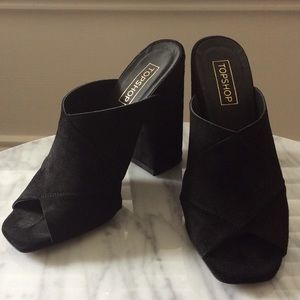 Topshop Peep-toe Suede Mules