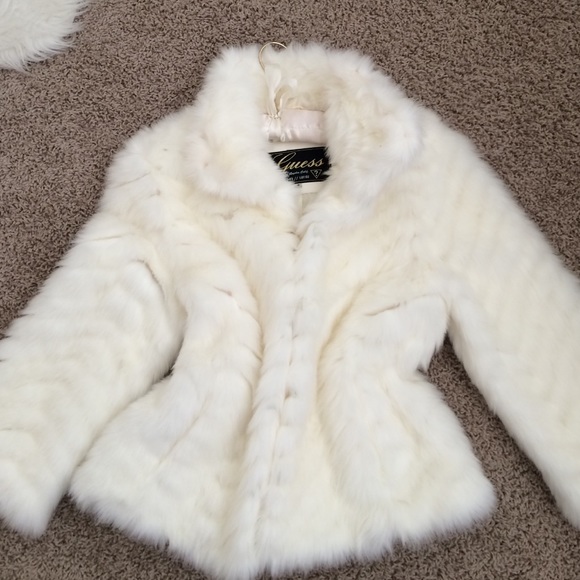 Guess white fur coat Clearance