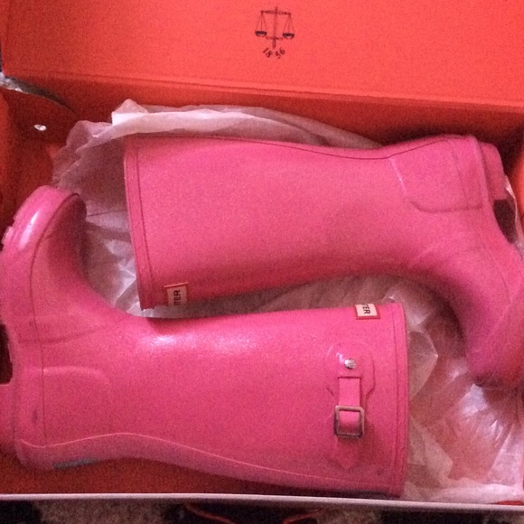 Girls glitter pink hunter boots