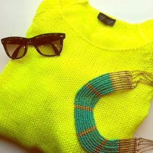 Topshop Electric Yellow Open Weave Sweater