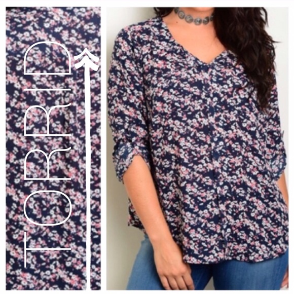 Blue & Pink Floral Top - Picture 1 of 2
