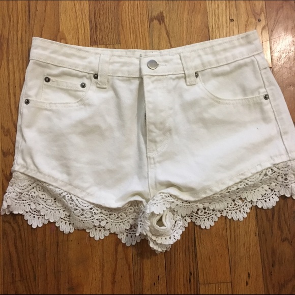 White jean and lace shorts