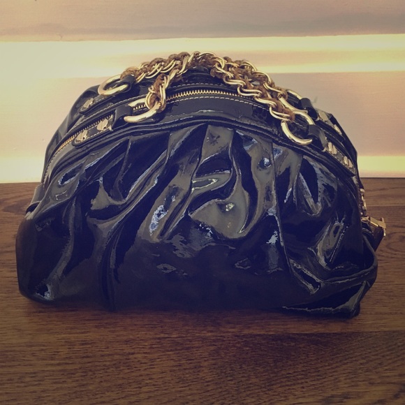 Borbonese Black Patent Leather Wrist Bag