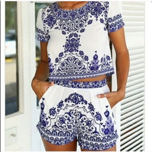 China Print / Aztec Print 2 Piece Romper