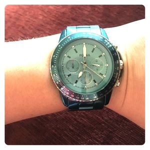 Fossil Wmns Stella Teal Aluminum Chronograph Watch