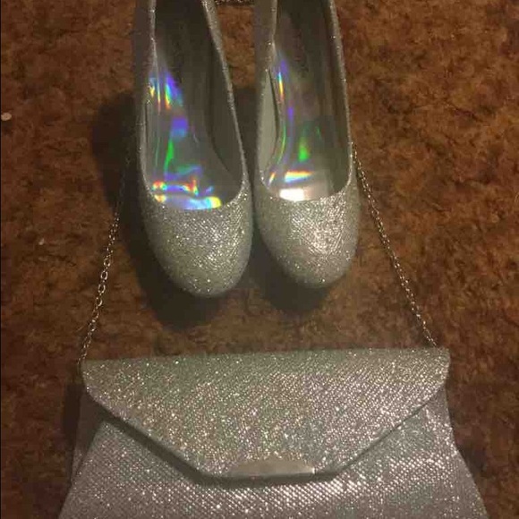 Homecoming/prom sparkling silver shoes and clutch