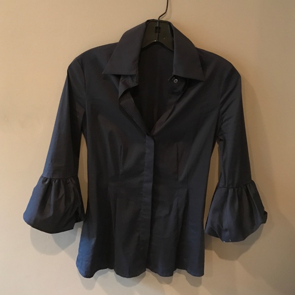 BCBGMaxAzria Navy Puffed Sleeve Button Down Shirt