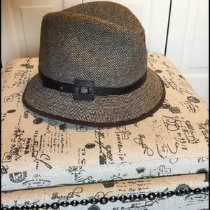 Womens brown tweed fedora hat