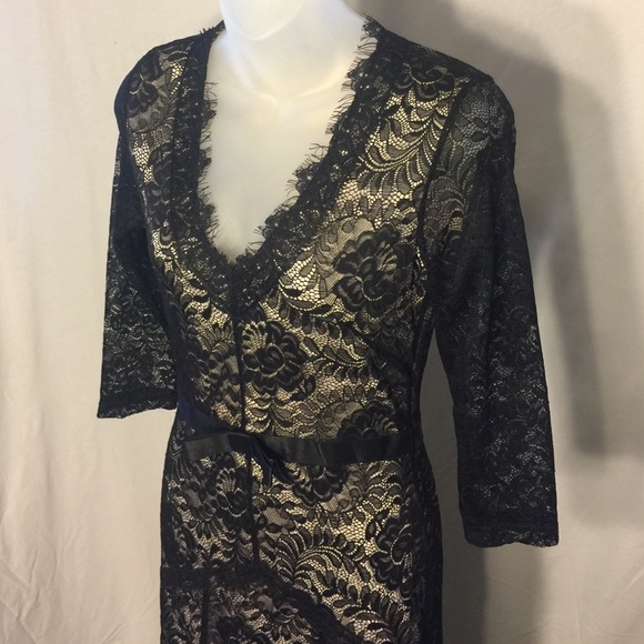 Gorgeous black/nude lace floor length formal gown
