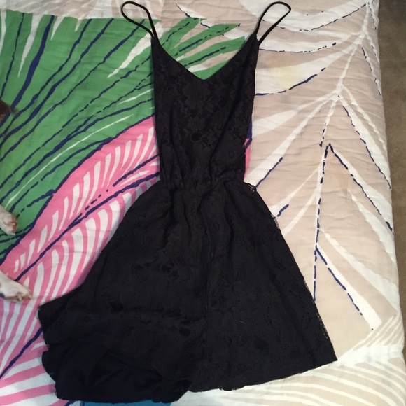 Black lace open back romper