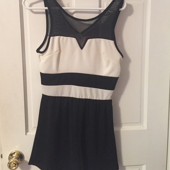 Black and white mesh romper