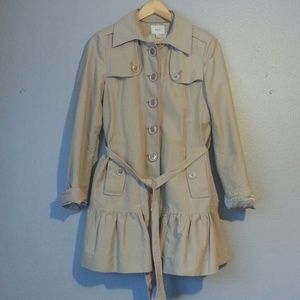 ECI TAN TRENCH COAT WITH BOTTOM RUFFLE SIZE 4