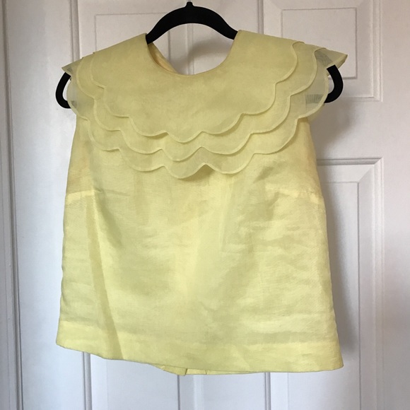 Vintage lemon yellow chiffon top ruffles