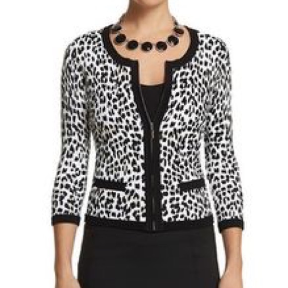 White House Black Market Sweaters - WHITE HOUSE BLACK MARKET ANIMAL PRINT CARDIGAN