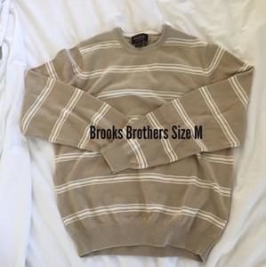 Brooks Brothers Tan & White Striped Cotton Sweater