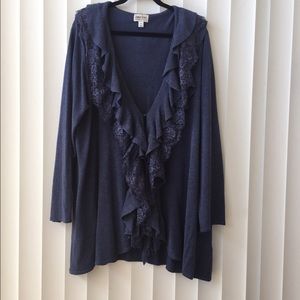 Beautiful Steele Blue Lace & Knit Sweater