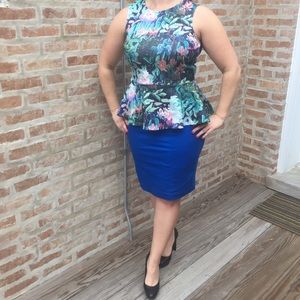 Bright blue pencil skirt