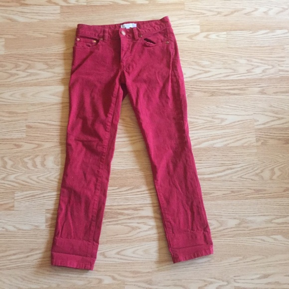 Red Cropped Skinny Jeans Tory Burch