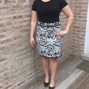 Black and white knit paisley skirt