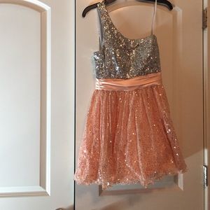 Gorgeous Sequin Silver & Peach One Shoulder Dress