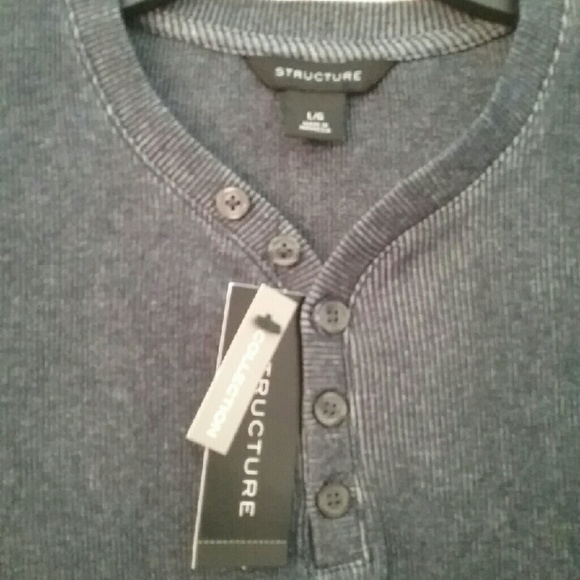 NWT Long Sleeve Plaited Y-Neck Navy Shirt - Picture 2 of 2