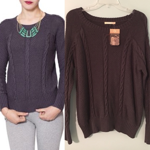 Alternative Apparel Smoky Navy Blue Cable Knit Braided Sweater