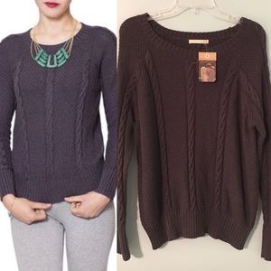 Alternative Apparel Smoky Navy Blue Cable Knit Braided Sweater