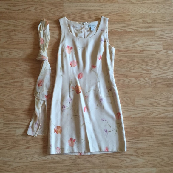 Vintage Silk floral Ann Taylor dress w scarf