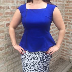 Royal blue peplum blouse with side zipper