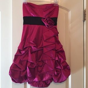 Strapless Fuchsia Dress with flower & bow on back