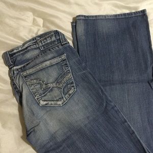 Medium wash, long boot cut jeans