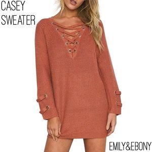 Casey Knit Long Sleeve Lace Up Sweater