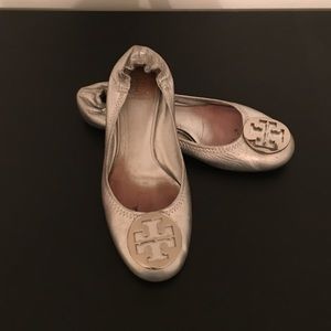 Silver Tory Burch Reva Flats