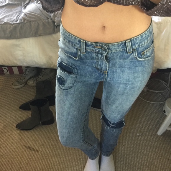 LF carmar mid waist denim with patchwotk
