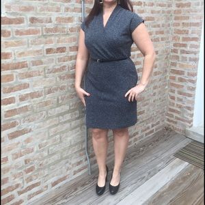 Grey v cut dress with black belt