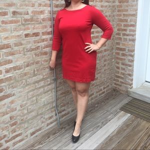 Red 3/4 length sleeve dress