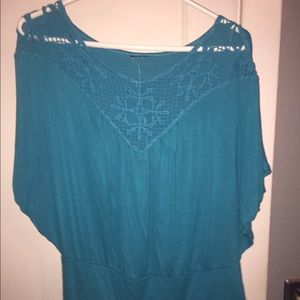 Teal shirt with a crochet top