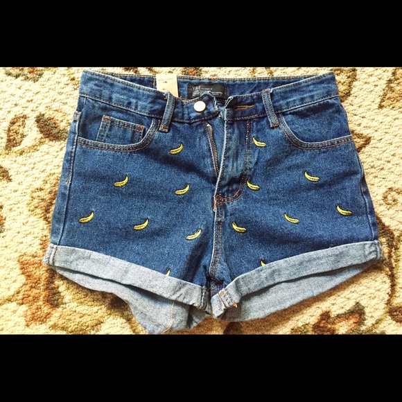 Banana Embroidered Denim Shorts